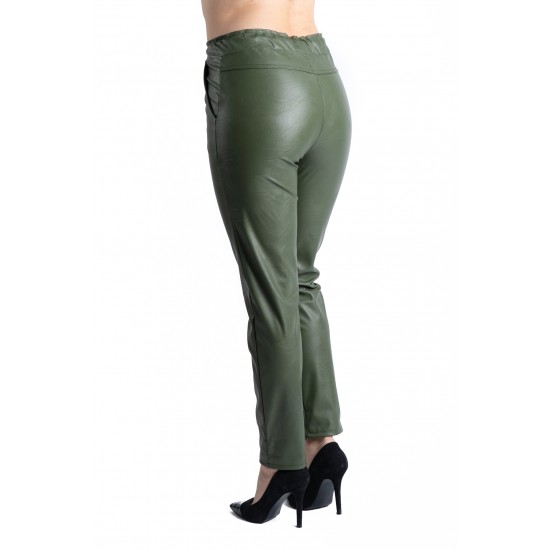 Pantaloni Piele Ecologica Tip Boyfriend Kaki Tessa Marime Mare Pantaloni Piele Ecologica Tip Boyfriend Kaki Tessa Marime Mare